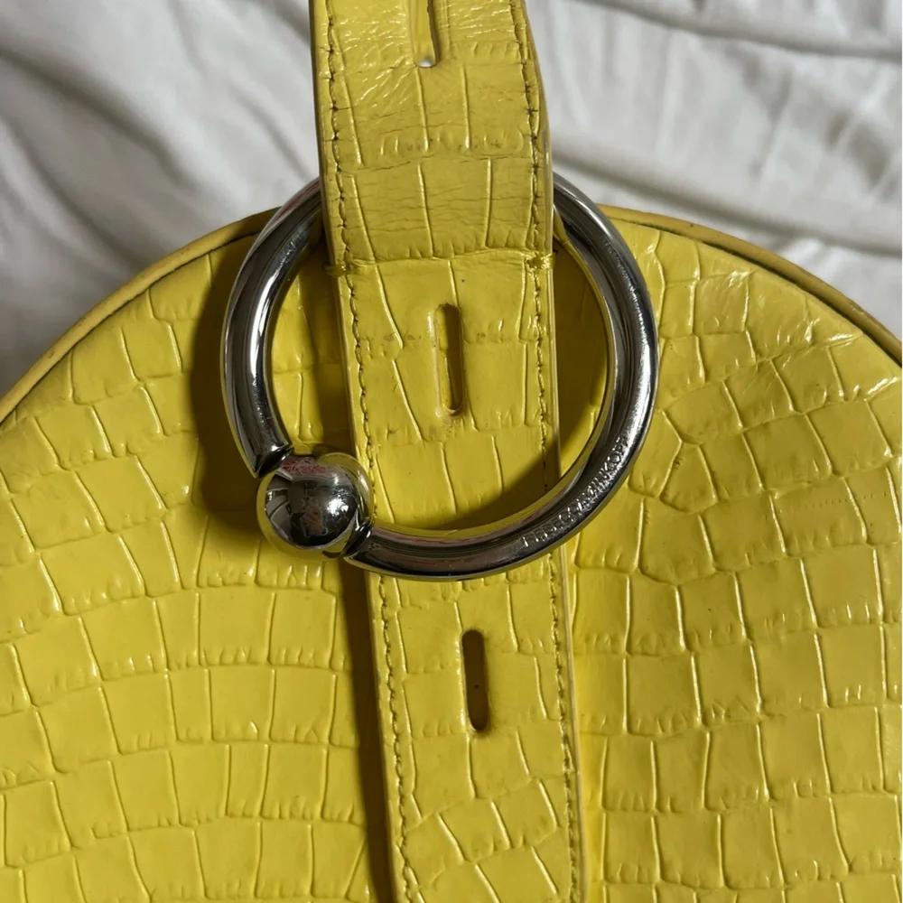 Rebecca Minkoff Yellow Croc Embossed Leather Kate Circle Bag Crossbody - Picture 3 of 10